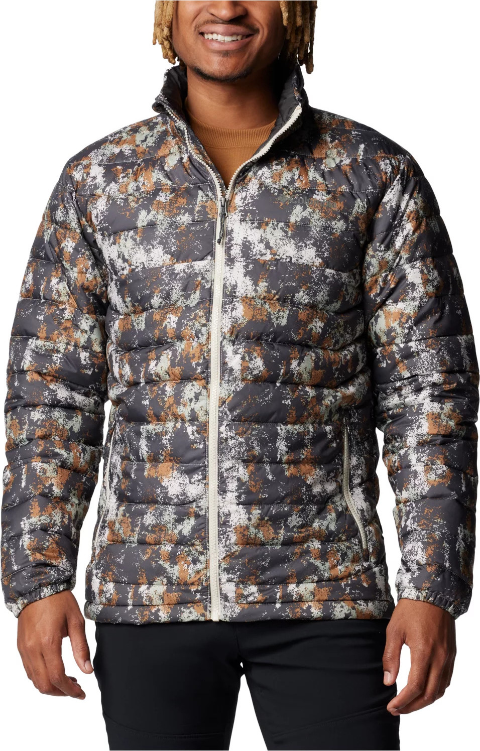 Tmavosivá pánska športová bunda s potlačou Columbia Powder Lite II Printed Jacket 2098394278 Veľkosť: L