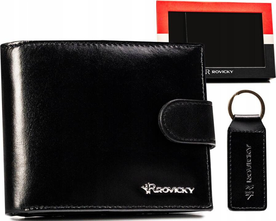 Rovicky Čierna kožená peňaženka s kľúčenkou L184 [DH] R-SET-M-N992L-KCS Veľkosť: ONE SIZE