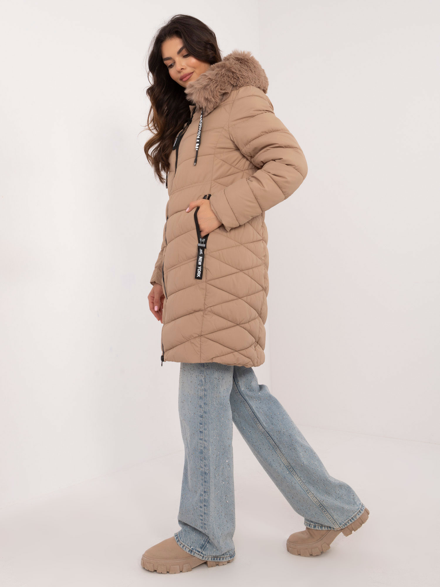 Béžová dámska zimná prešívaná bunda SK-KR-HH-2403.02-beige Veľkosť: M