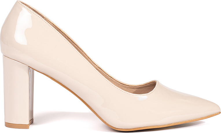 Elegantné lakované smotanové lodičky na stĺpikovom podpätku, podpätok 8 cm AI08BE Veľkosť: 37