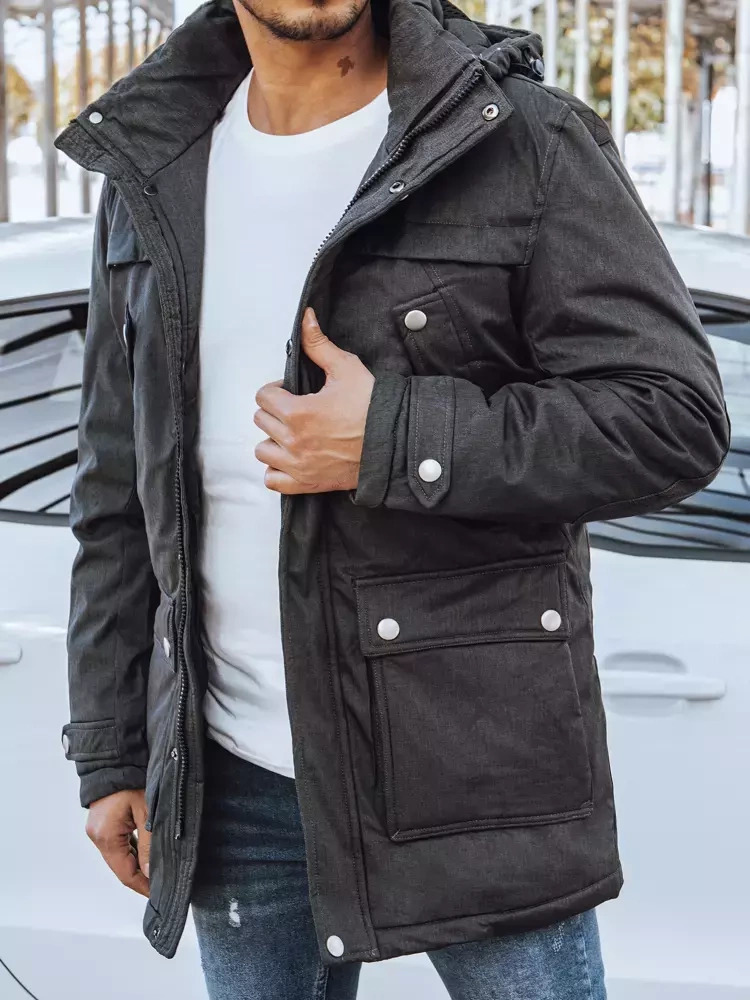Tmavosivá teplá bunda s vreckami TX4282 Veľkosť: 3XL