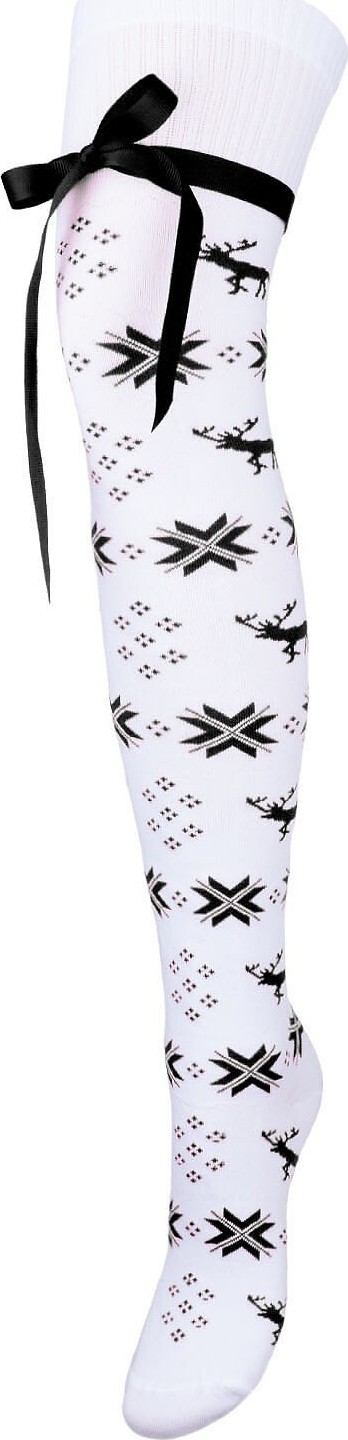 Vianočné nadkolienky so stuhou Milena 1139-000 Świąteczne zo wstążką 37-41 Veľkosť: 37-41, Barva: bielo-čierna