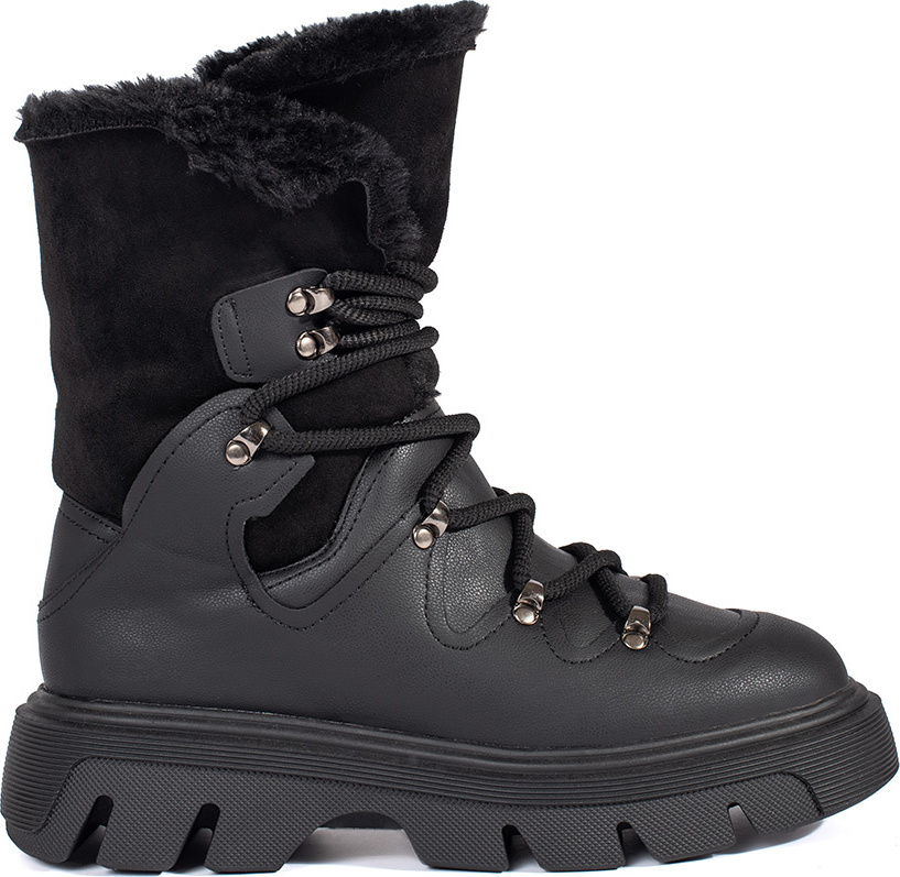 Čierne dámske šnurovacie snehule s kožúškom na platforme JJ81P-B Veľkosť: 36