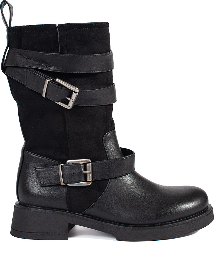 Čierne čižmy na nízkom podpätku s prackami, podpätok 4,5 cm M-785B Veľkosť: 36