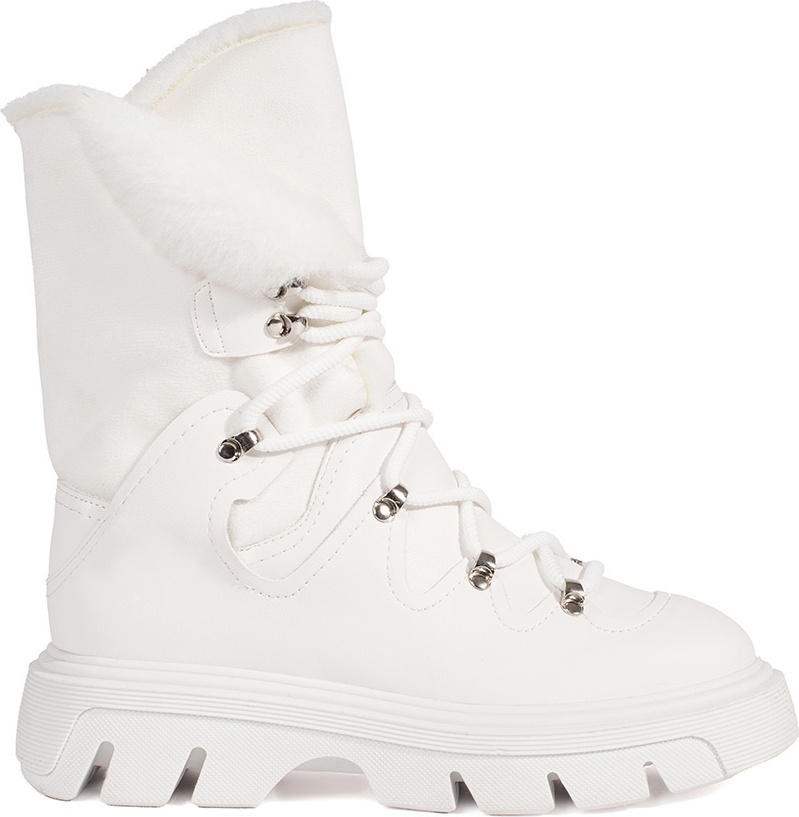 Biele šnurovacie dámske snehule s kožušinou na platforme JJ81W Veľkosť: 37