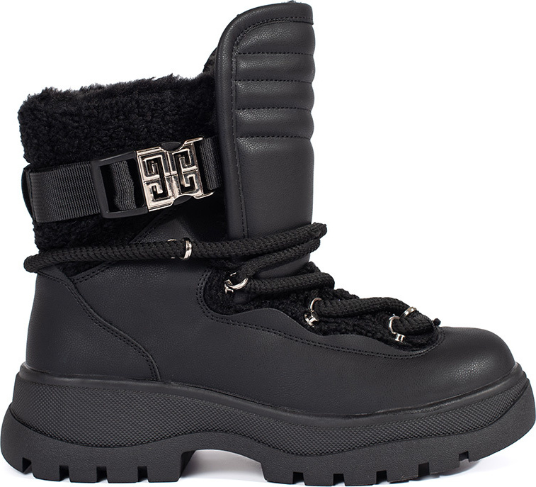 Čierne dámske snehule s kožušinou na hrubej podrážke JJ80B Veľkosť: 36