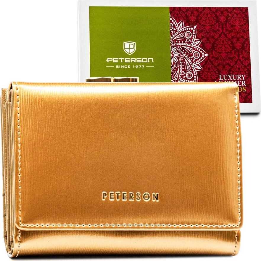 Elegantná dámska zlatá peňaženka z prírodnej kože Peterson Y728 PTN 15-09-SH Veľkosť: ONE SIZE