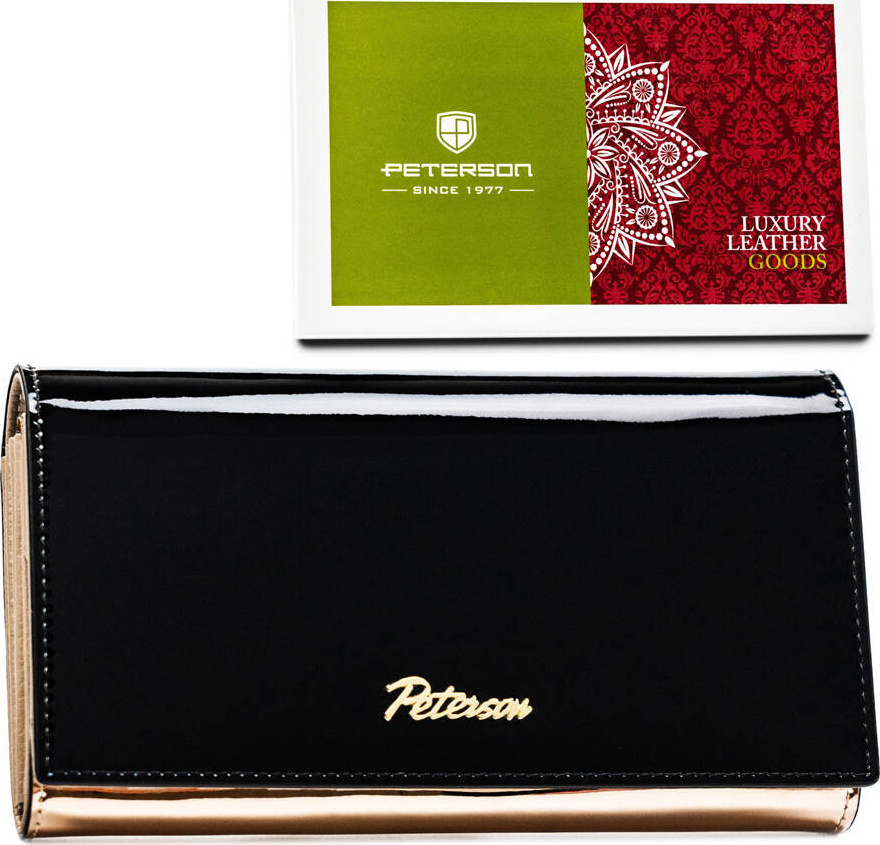 Veľká čierno-zlatá dámska peňaženka so zapínaním na patentky Peterson Y710 PTN 1N-411 Veľkosť: ONE SIZE