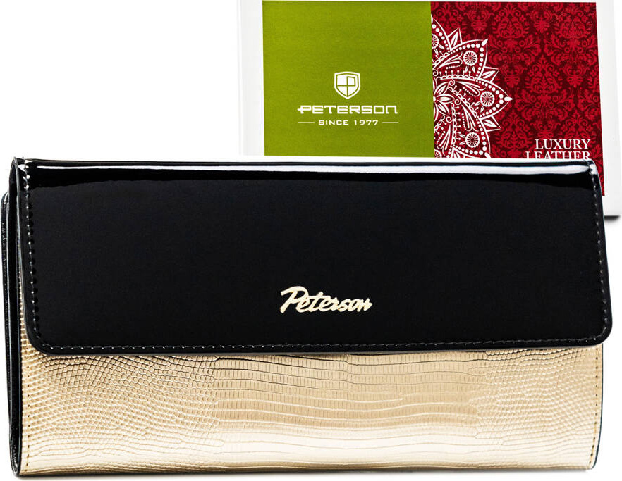 Elegantná čierno-zlatá dámska peňaženka s chlopňou na patent Peterson Y705 PTN LJ-415 Veľkosť: ONE SIZE