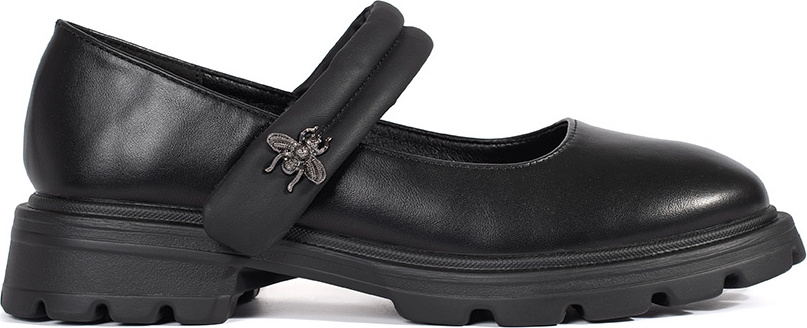 Čierne dámske poltopánky na plochej podrážke s kovovou ozdobou GD-FL6050A-B Veľkosť: 36