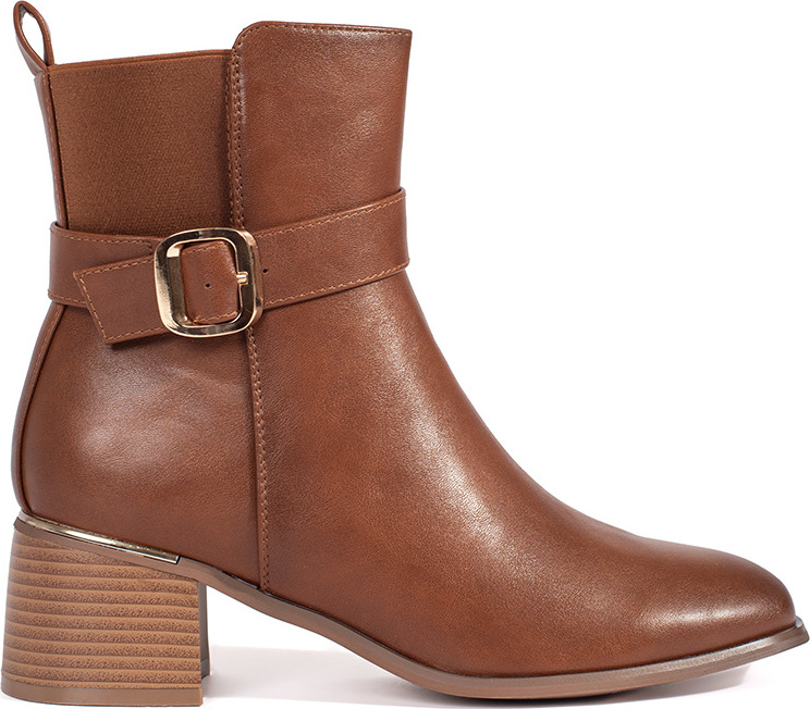 Hnedé dámske členkové topánky na stĺpikovom podpätku s prackou, podpätok 5,5 cm 5789C Veľkosť: 38