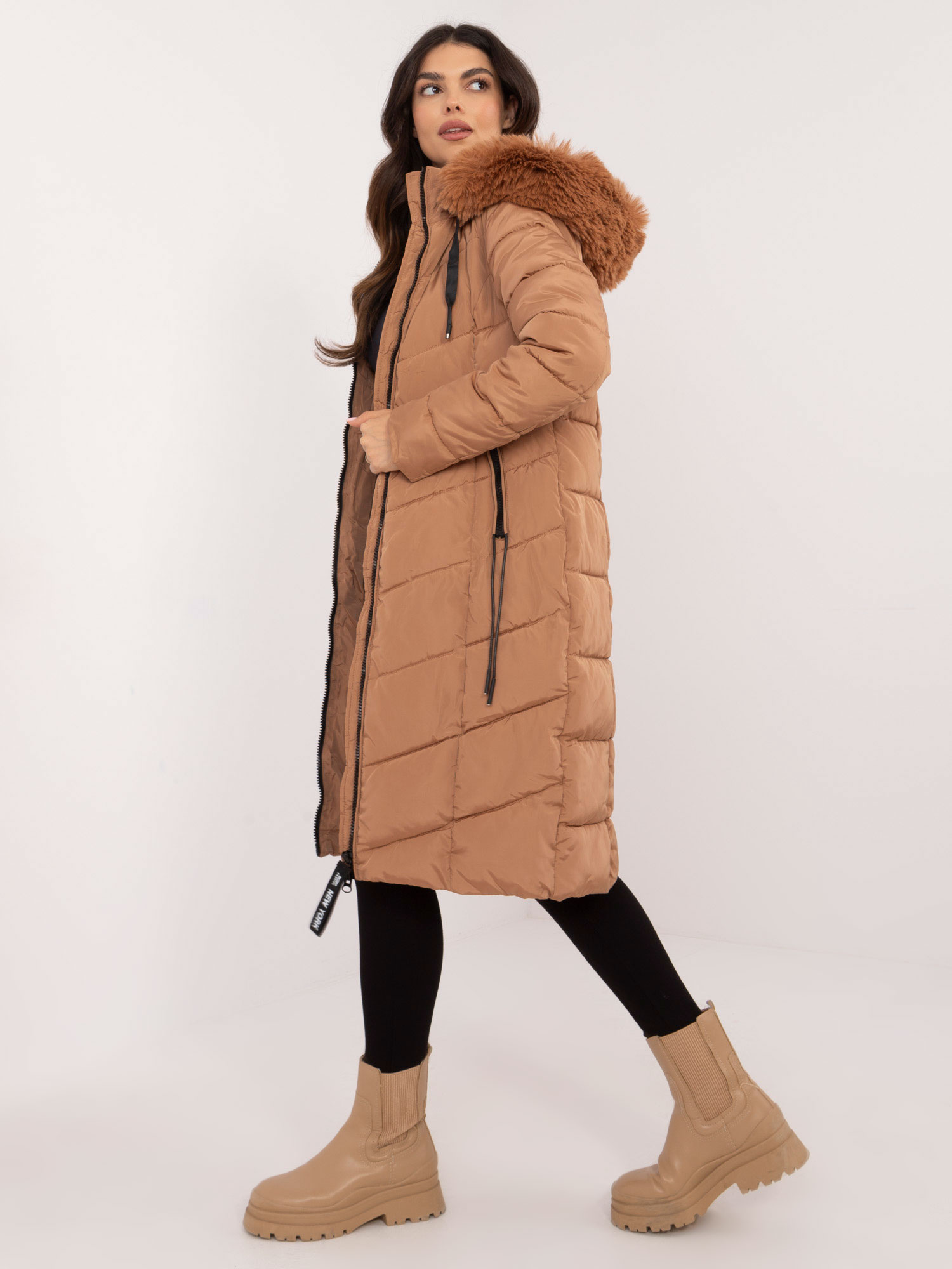 Camel dlhá zimná prešívaná bunda s vreckami SK-KR-HH-2405.61P-camel Veľkosť: S
