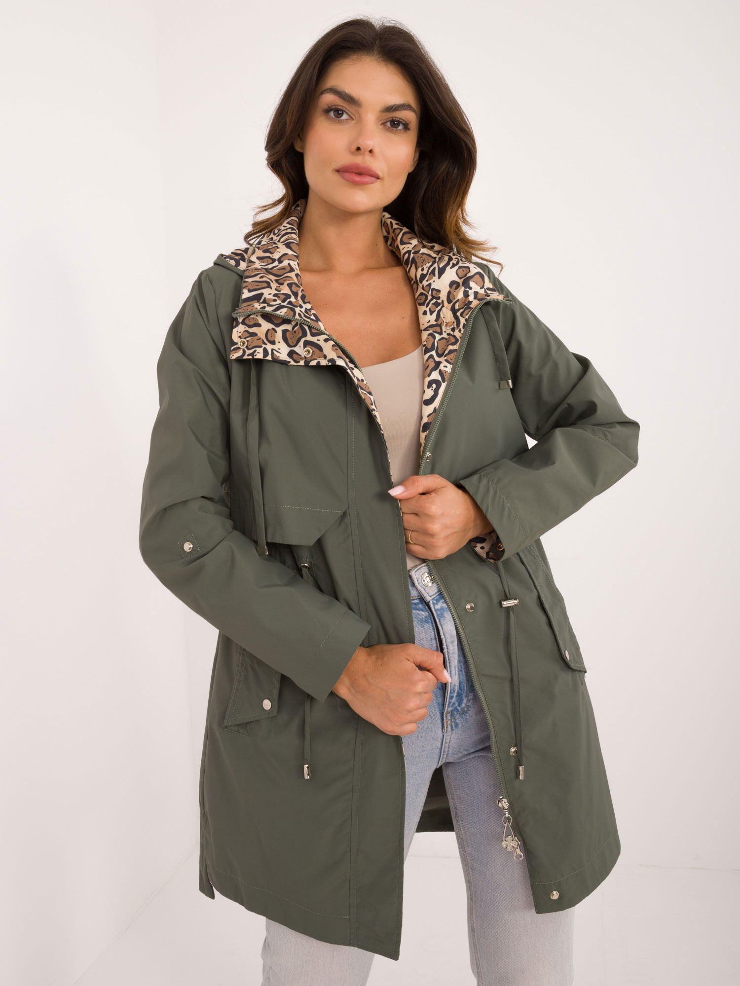 Tmavozelená dámska prechodná parka MBM-KR-FH-117.25-dark green Veľkosť: XL
