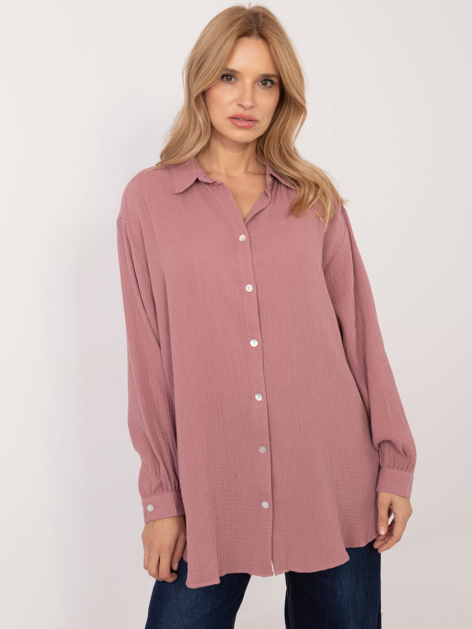 Ružová dámska mušelínová košeľa D70032M11066D4-pink Veľkosť: S/M