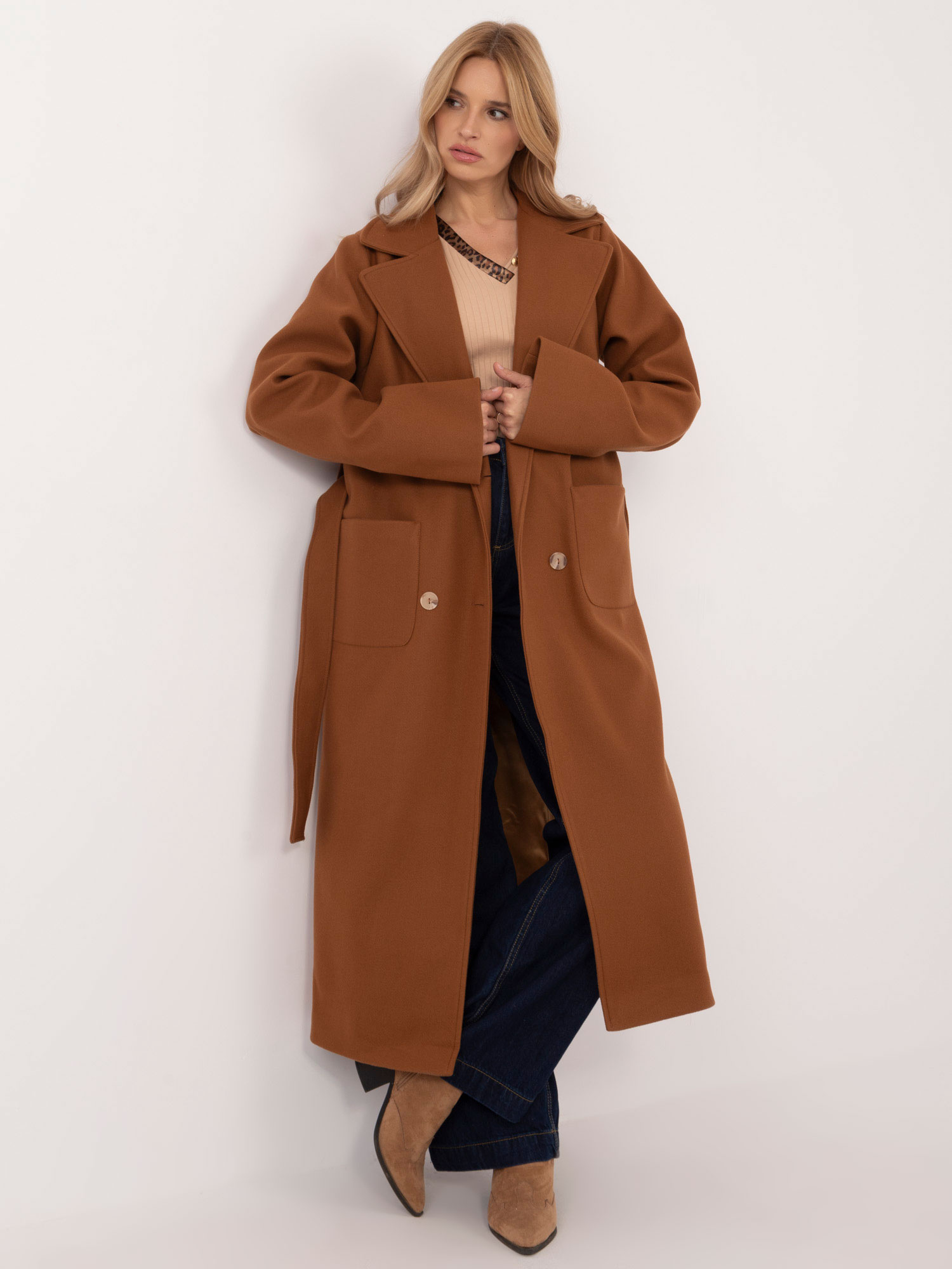 Hnedý dámsky prechodný kabát LK-PL-509786.99-brown Veľkosť: L/XL