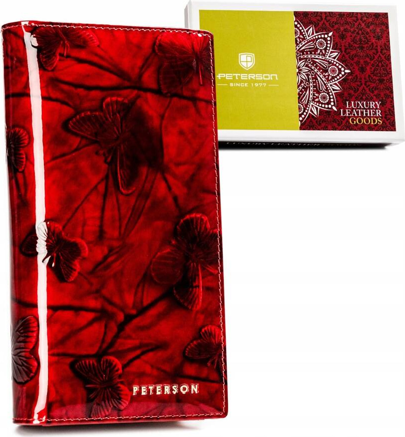 Červená dámska kožená peňaženka s magnetom a zipsom Peterson Y738 [DH] PTN 421431-BF Veľkosť: ONE SIZE