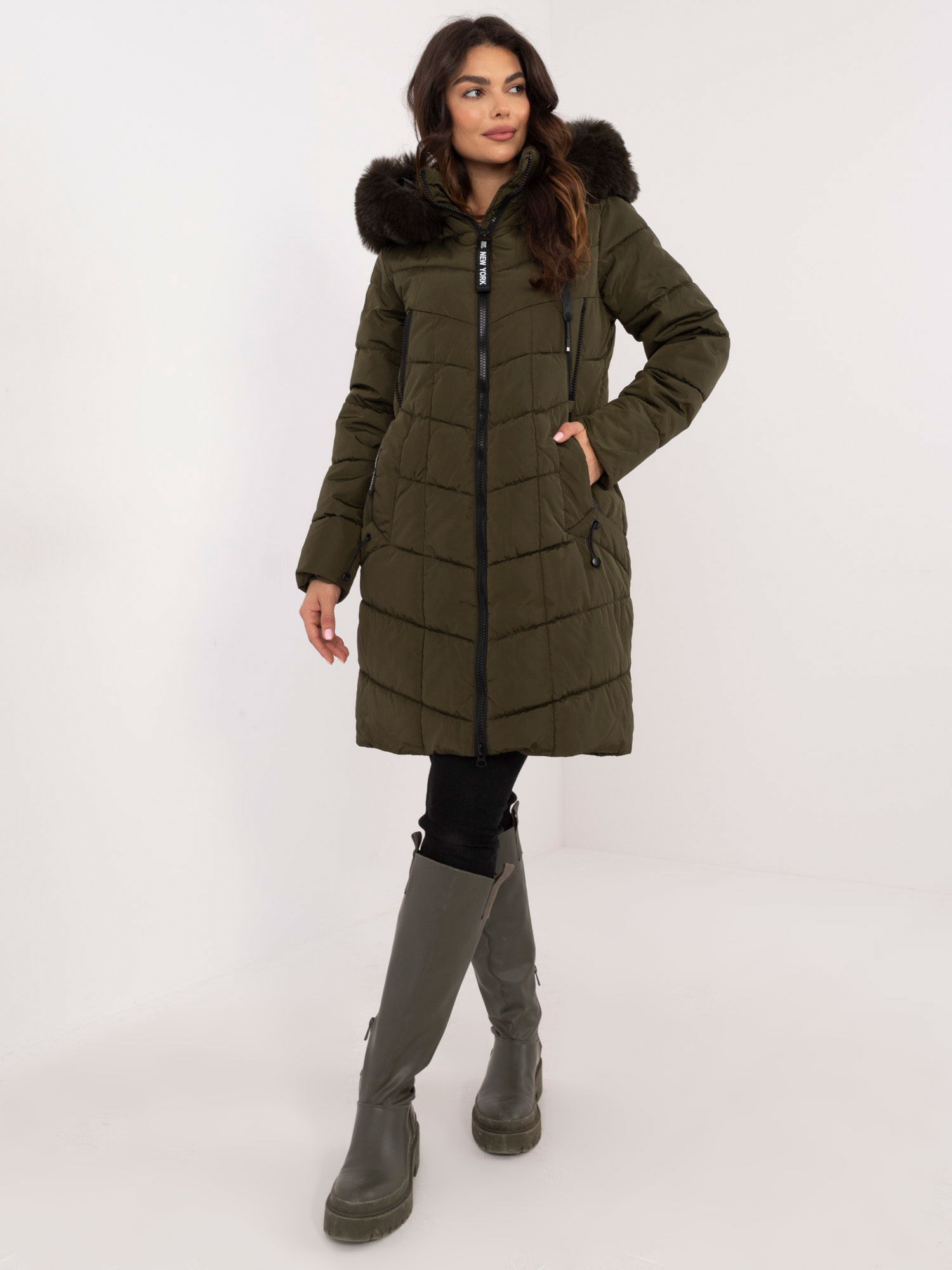 Khaki dlhá zimná prešívaná bunda SK-KR-HH-2402.09X-khaki Veľkosť: M