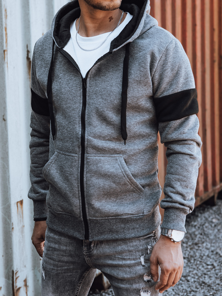 Pánska tmavosivá mikina s čiernymi pruhmi na rukávoch BX5816 Veľkosť: M