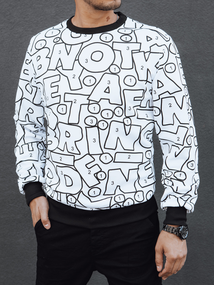 Bielo-čierna pánska mikina bez kapucne BX5751 Veľkosť: 2XL