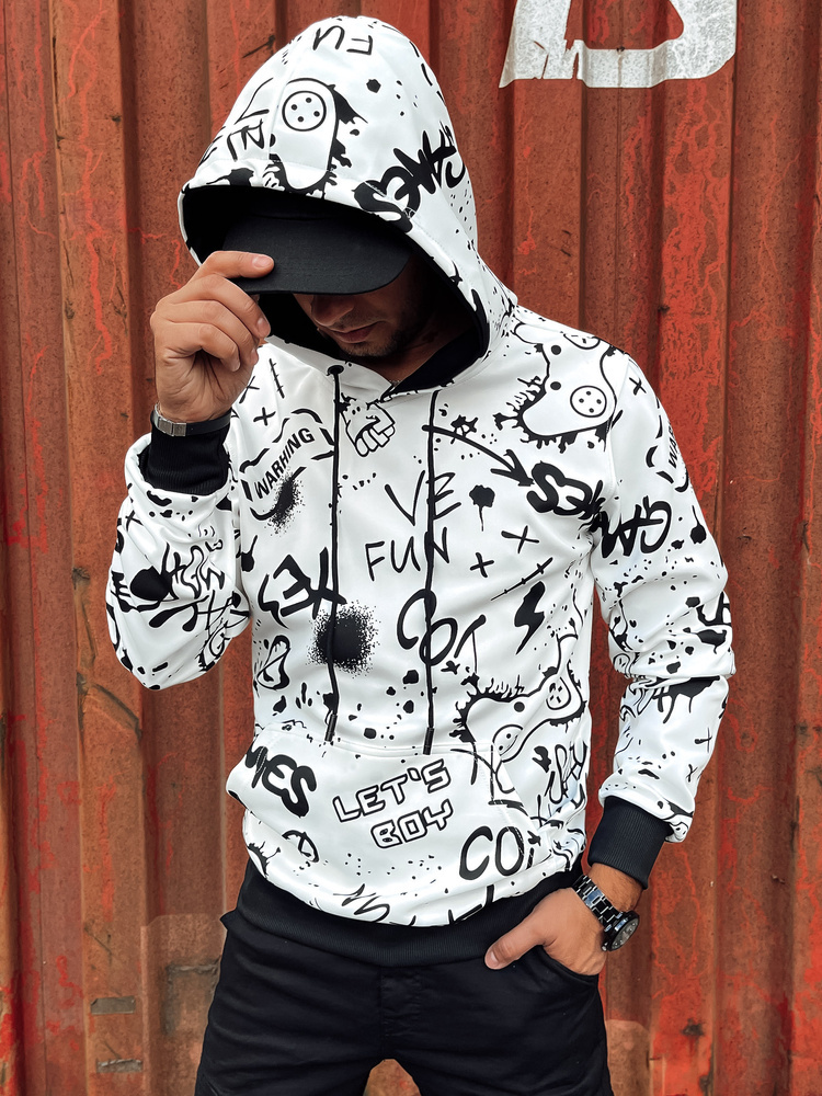 Biela pánska mikina s módnou potlačou BX5778 Veľkosť: 2XL