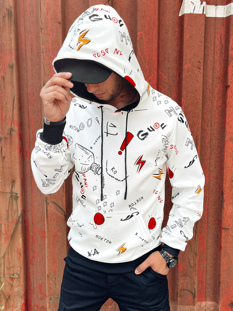 Biela pánska mikina s potlačou a klokaním vreckom BX5760 Veľkosť: 2XL