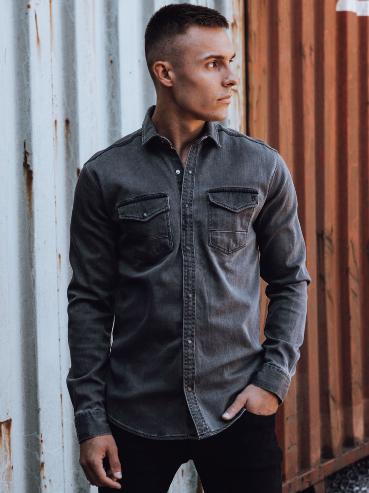 Pánska sivá džínsová košeľa DX2588 Veľkosť: S