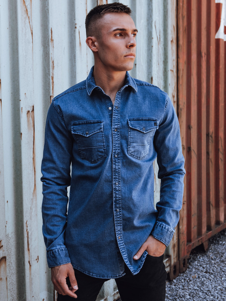 Pánska modrá džínsová košeľa DX2589 Veľkosť: S