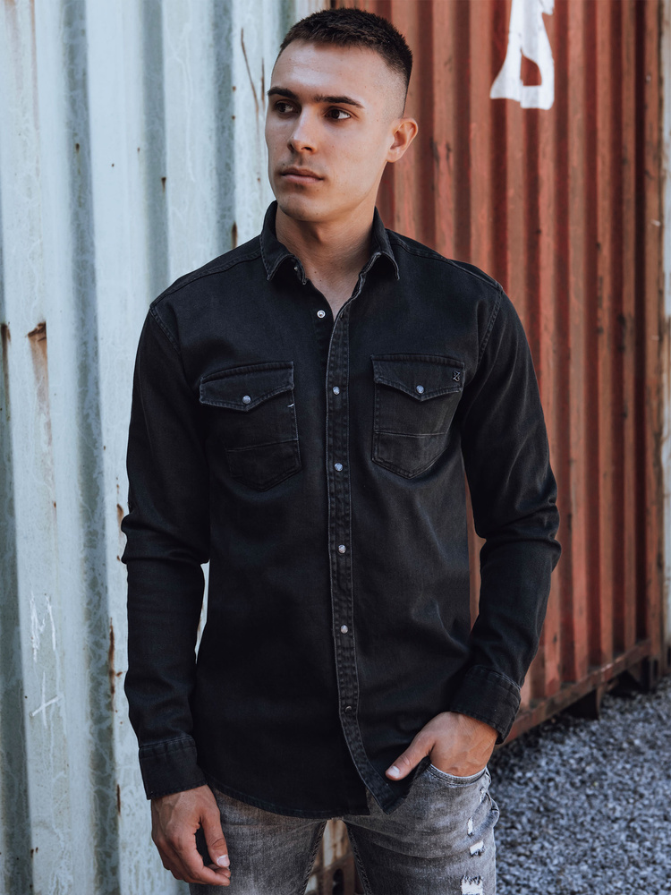 Pánska čierna džínsová košeľa DX2586 Veľkosť: S