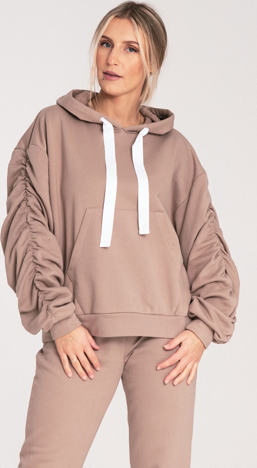 Béžová dámska bavlnená mikina s kapucňou M1055 Beige Veľkosť: L