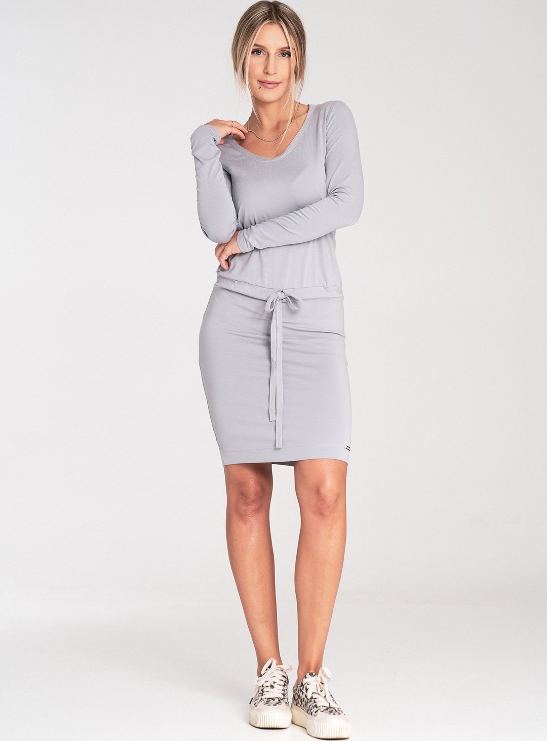 Tmavosivé dámske športové šaty s dlhým rukávom M1049 dark grey Veľkosť: XL