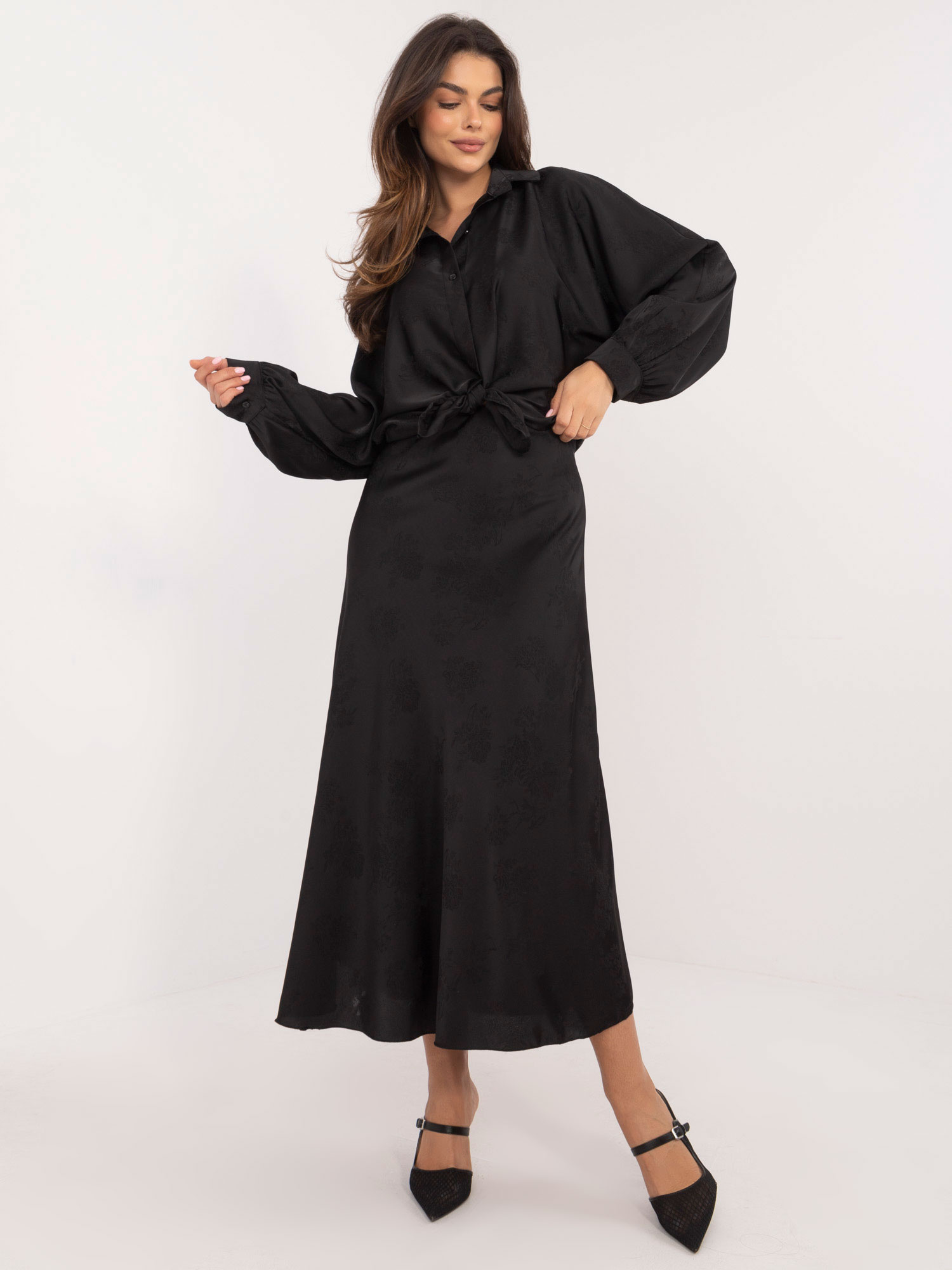 Čierna elegantná maxi sukňa so vzormi DHJ-SD-19293.67-black Veľkosť: ONE SIZE