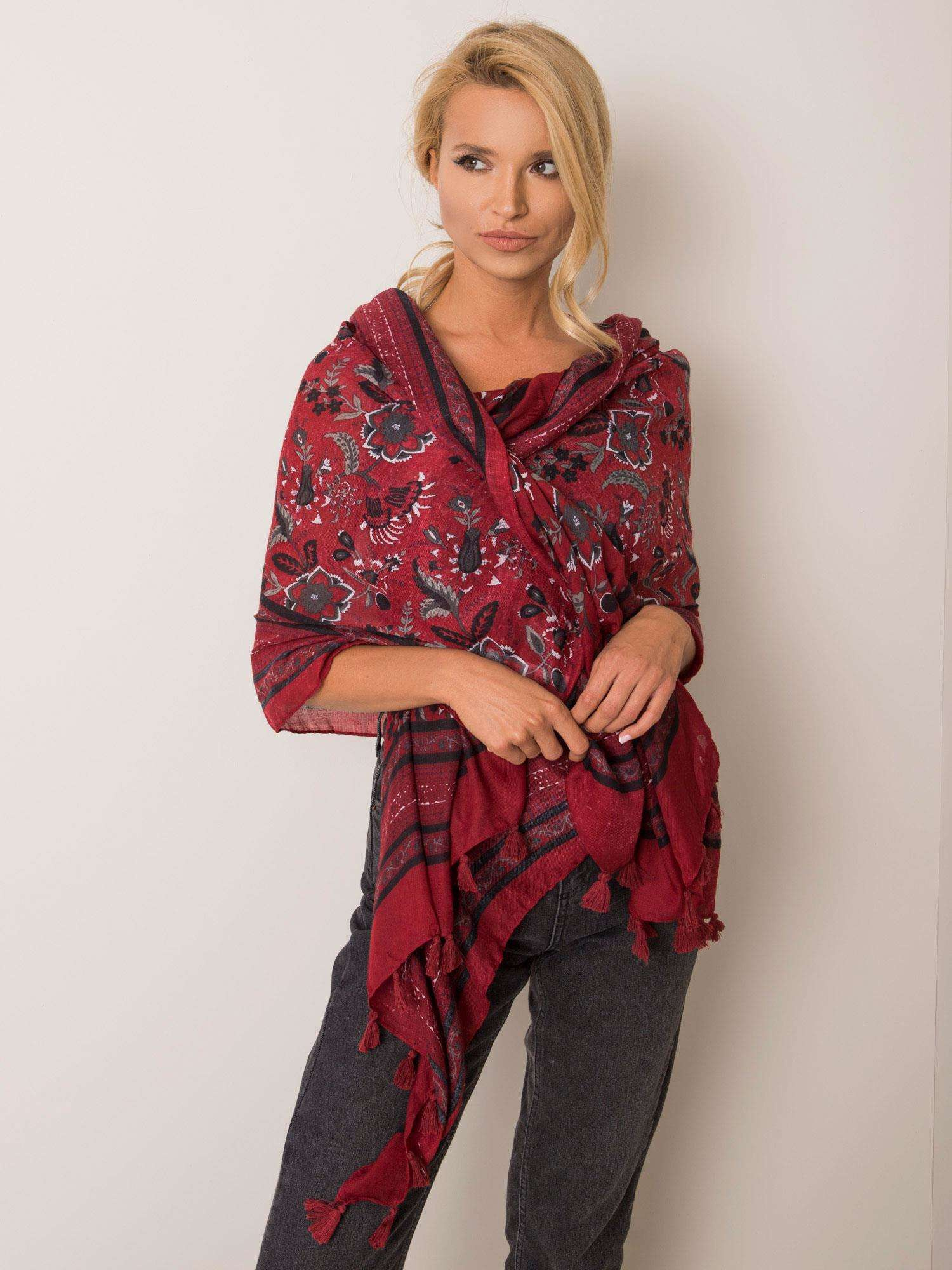 Dámska bordó šatka so vzormi AT-CH-LM308209-bordo Veľkosť: ONE SIZE