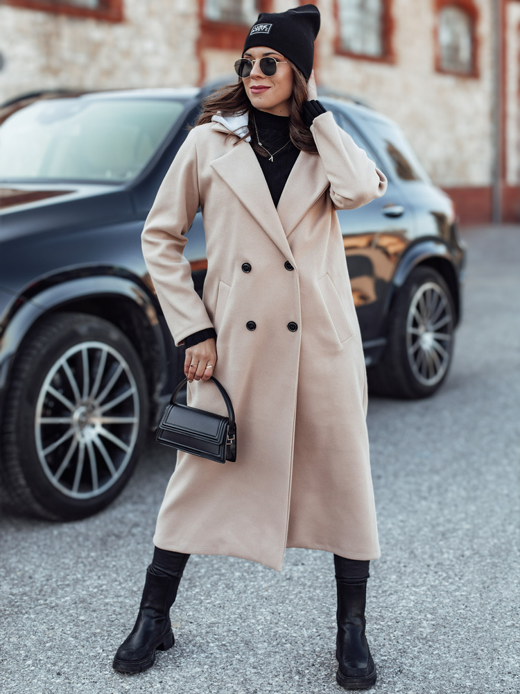 Dámsky béžový oversize kabát s kapucňou MODVENTURE NY0721 Veľkosť: ONE SIZE