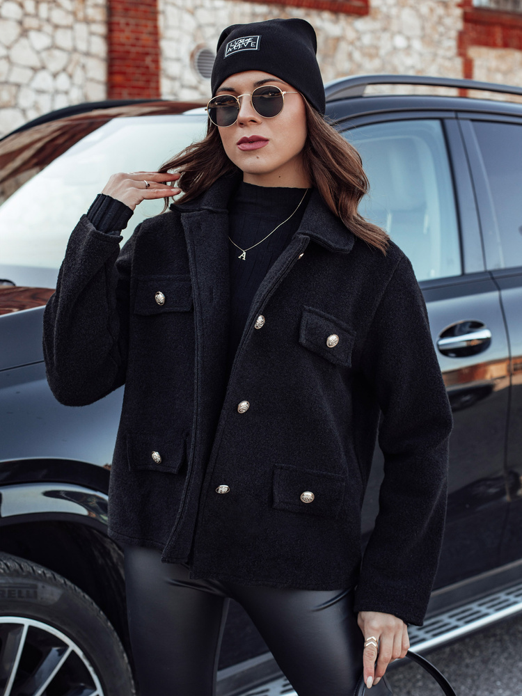 Dámsky čierny krátky oversize kabát CLASSIVO NY0696 Veľkosť: ONE SIZE