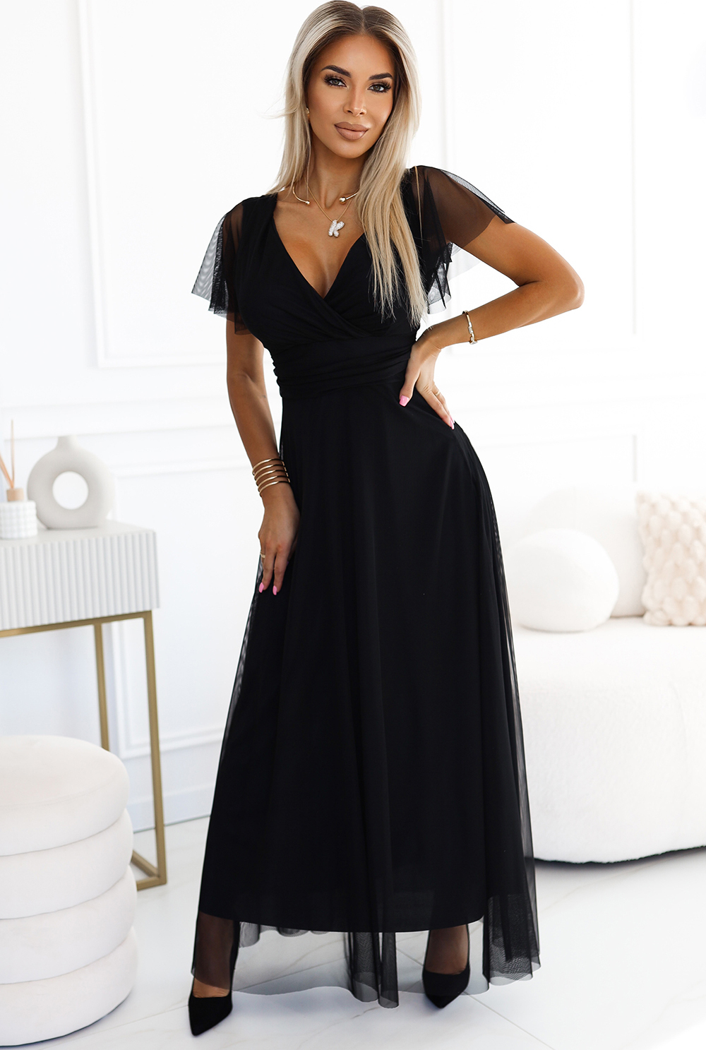 Čierne dlhé šaty NASTIA 562-3 Veľkosť: ONE SIZE