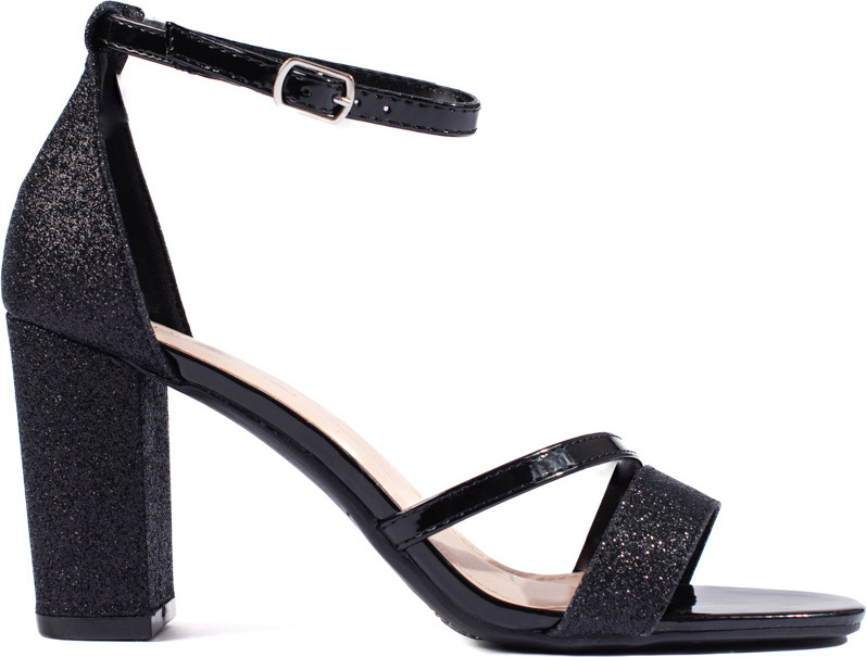 Dámske čierne lesklé sandále na stĺpiku, podpätok 8 cm 1-222B Veľkosť: 36