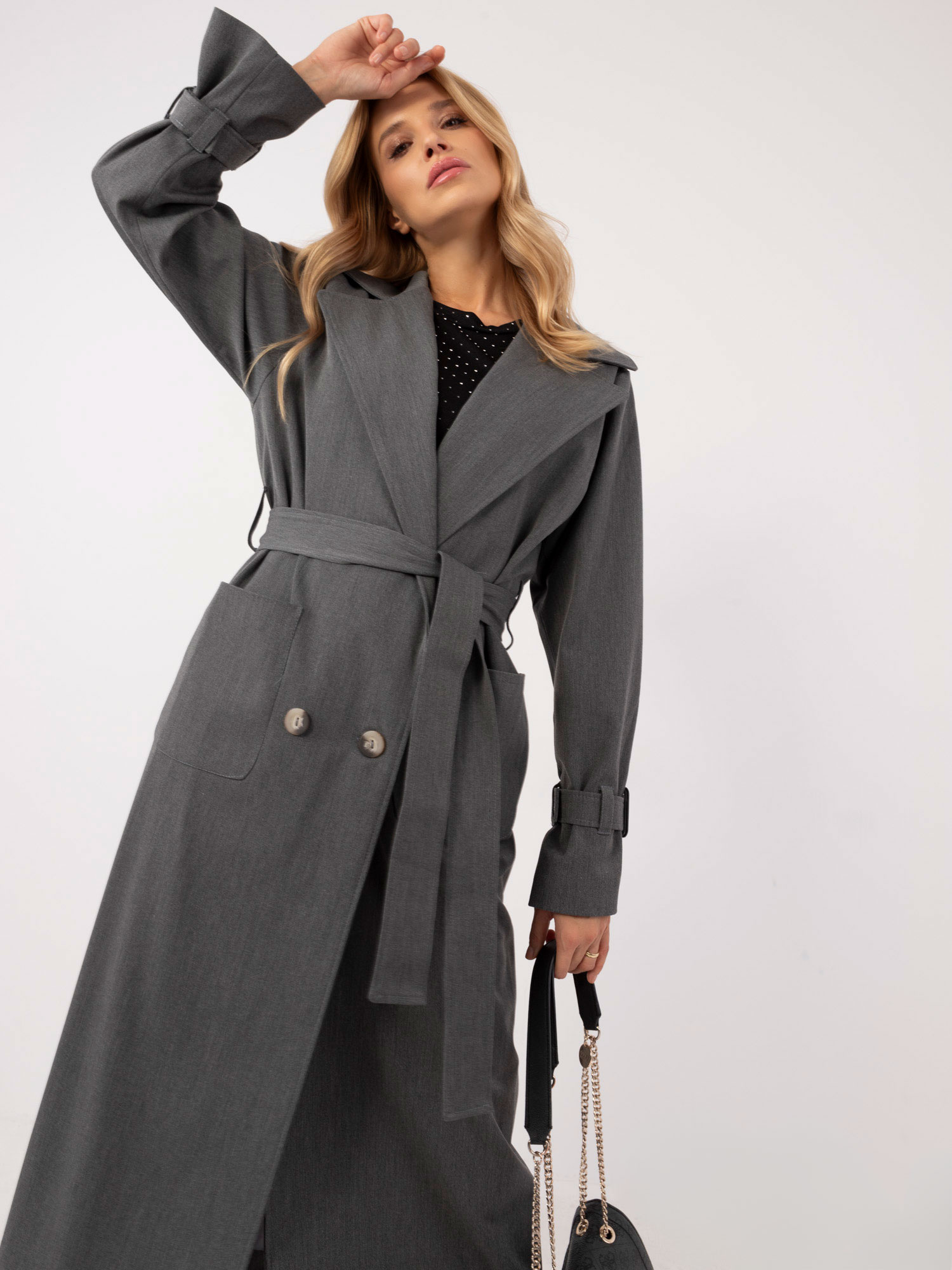 Dámsky tmavosivý trenčkot s vreckami LK-PL-509754.42-dark grey Veľkosť: S/M
