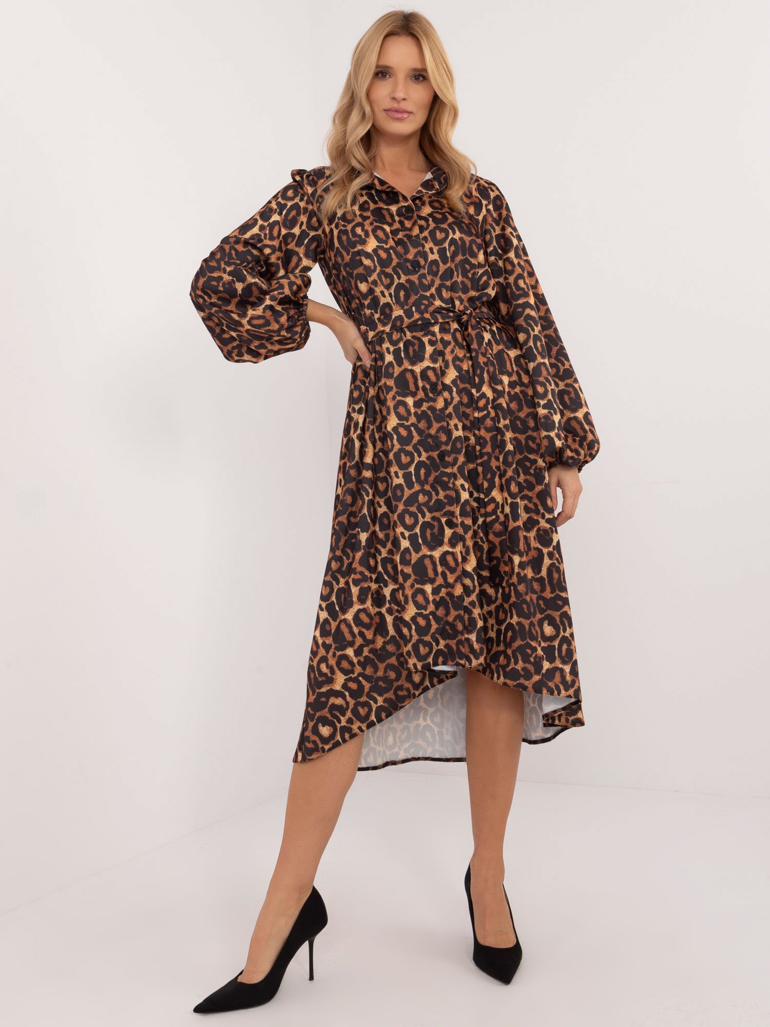 Dámske leopardie košeľové šaty LK-SK-509790.25-camel Veľkosť: S/M