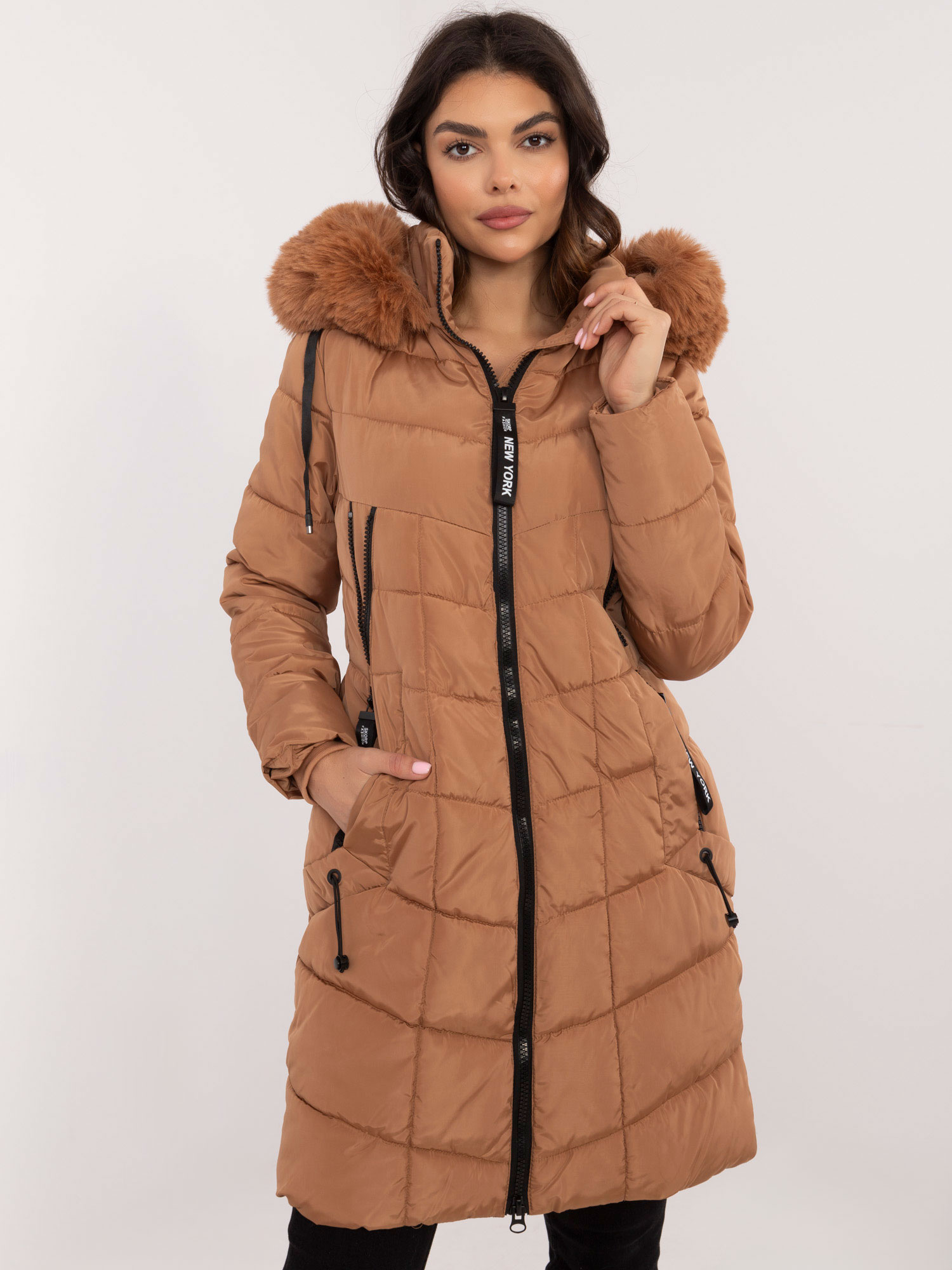 Camel dámska dlhá zimná prešívaná bunda SK-KR-HH-2402.36-camel Veľkosť: S