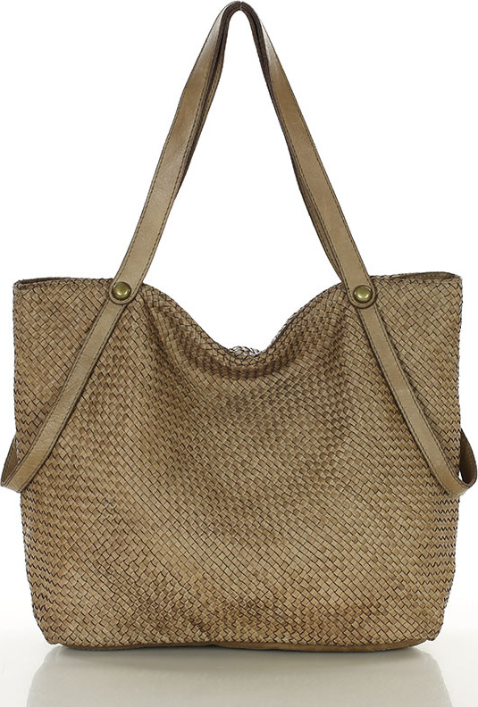 MARCO MAZZINI Béžová veľká taška shopper z tkanej kože (v244d) Veľkosť: ONE SIZE