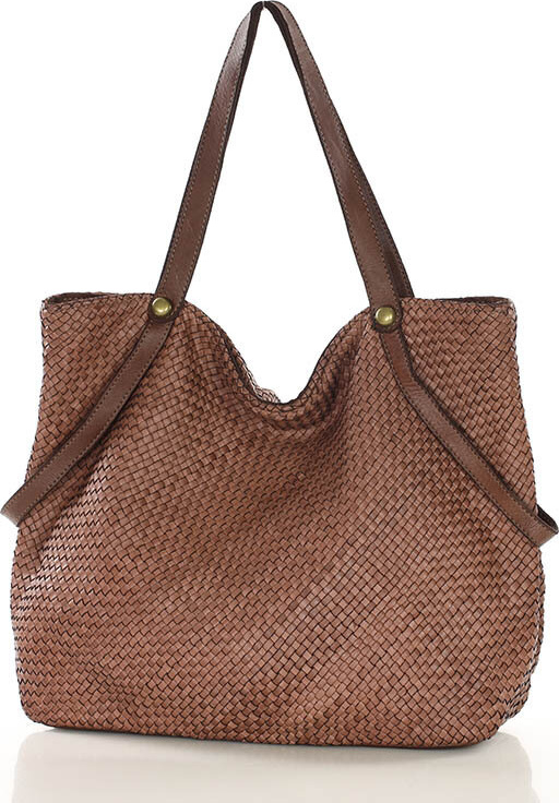 MARCO MAZZINI Hnedá veľká taška shopper z tkanej kože (v244b) Veľkosť: ONE SIZE