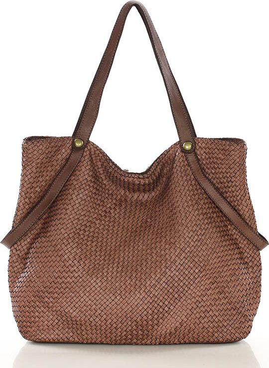 MARCO MAZZINI Hnedá veľká taška shopper z tkanej kože (v244b) Veľkosť: ONE SIZE