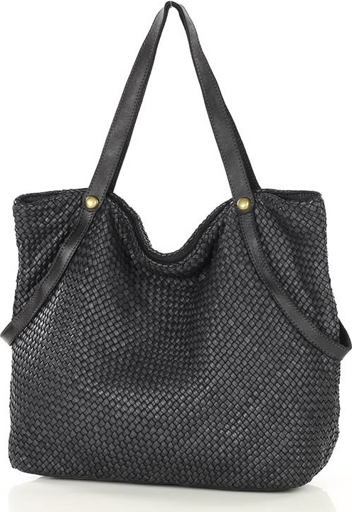 MARCO MAZZINI Čierna veľká taška shopper z tkanej kože (v244a) Veľkosť: ONE SIZE