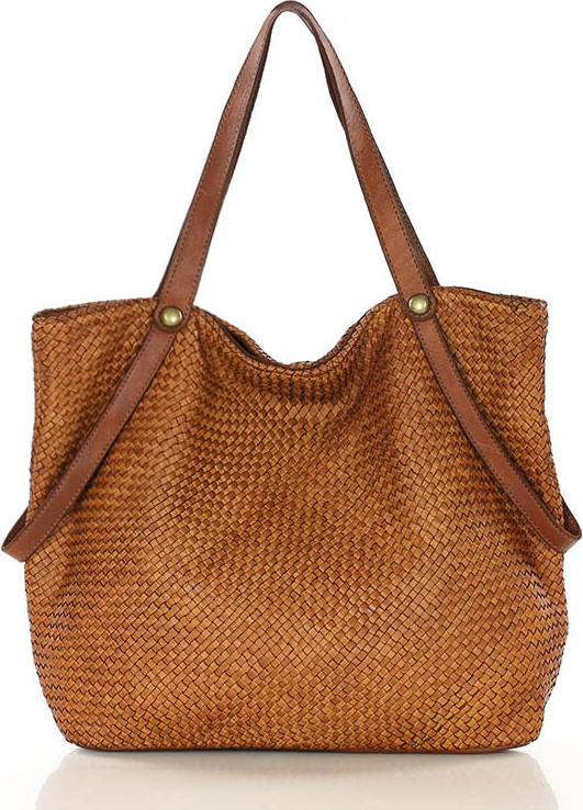 MARCO MAZZINI Camel veľká taška shopper z tkanej kože (v244c) Veľkosť: ONE SIZE