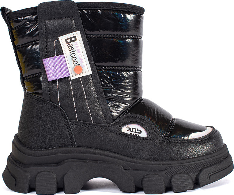 Prešívané čierne dievčenské snehule lesklé A-202B Veľkosť: 27