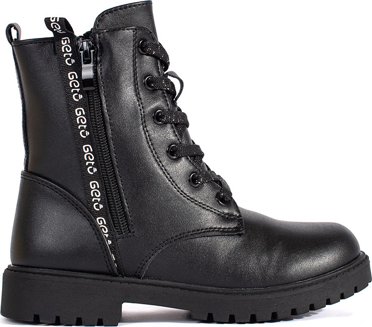 Čierne šnurovacie členkové dievčenské topánky zateplené kožúškom F-987B Veľkosť: 32