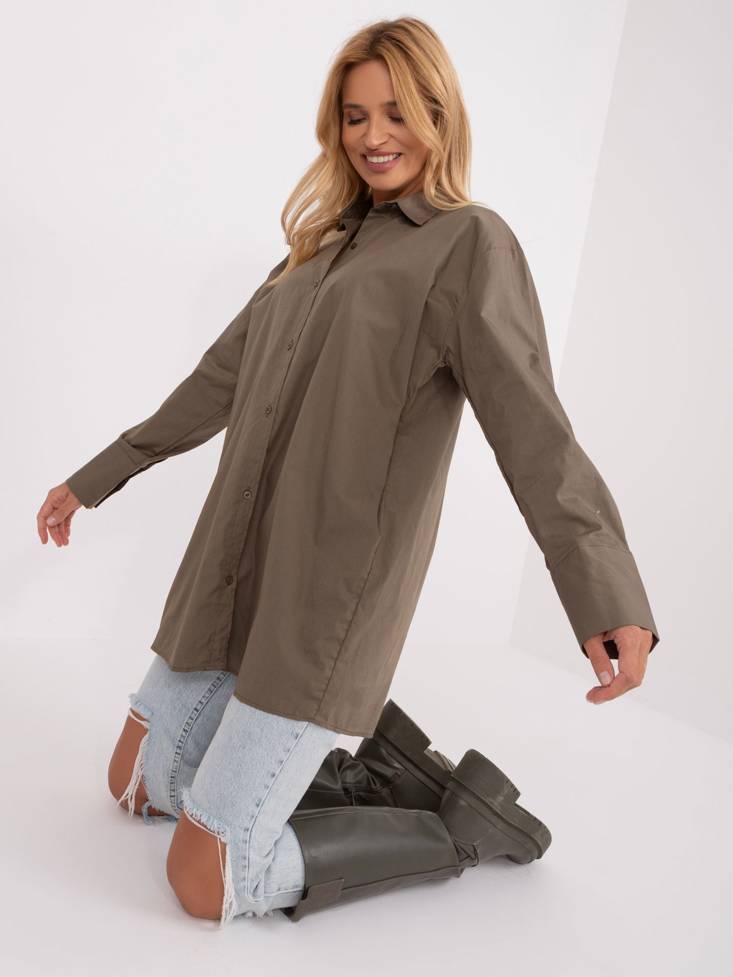 Khaki predĺžená košeľa -BA-KS-0378.60-khaki Veľkosť: L