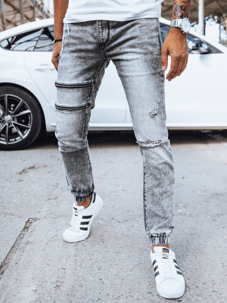 Sivé džínsové jogger nohavice so zipsami UX4039 Veľkosť: XL