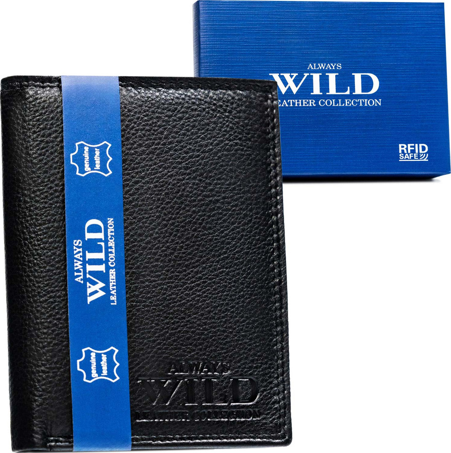Čierna pánska kožená peňaženka s RFID ochranou Always Wild A208 N4-P-CCD-2 Veľkosť: ONE SIZE