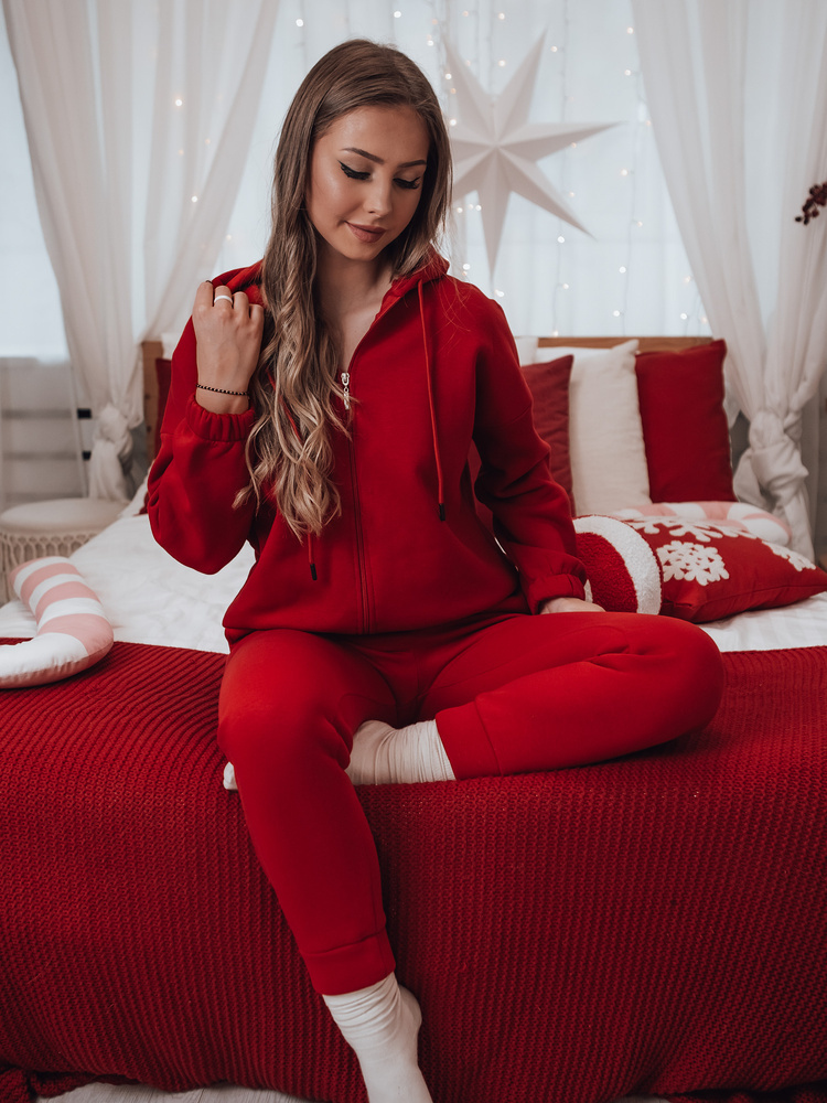 Červená dámska tepláková súprava s kapucňou AMILIA PREMIUM AY1114 Veľkosť: S